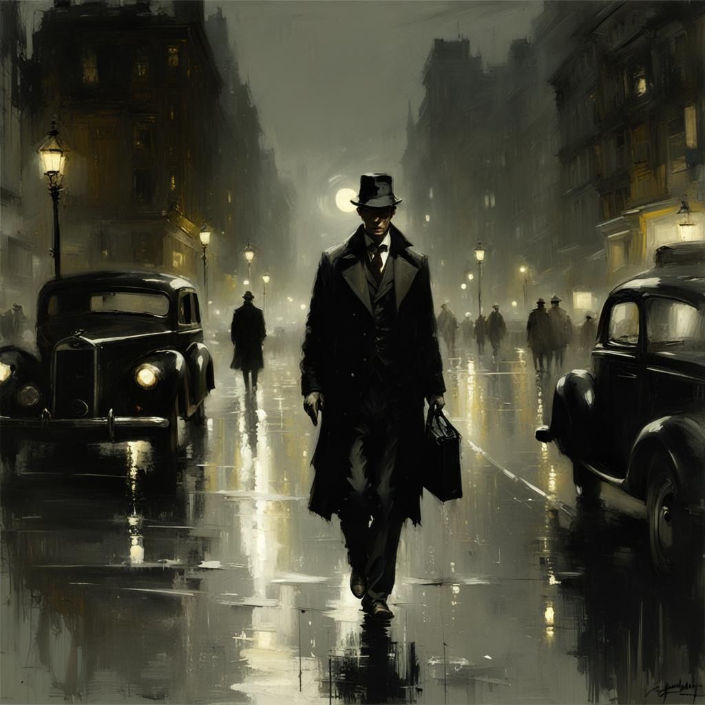 Detective in Foggy London Street, Photographic Style