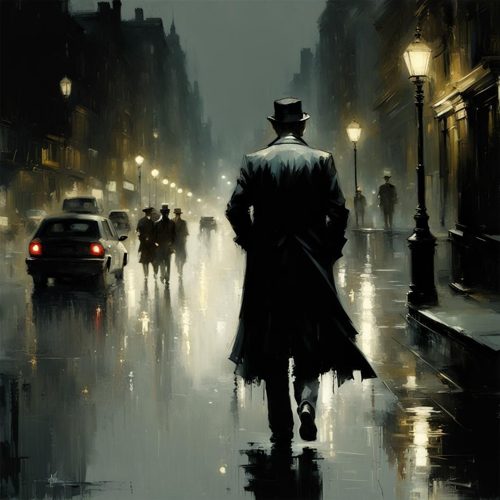 Detective in Dark London Street, Photographic Style