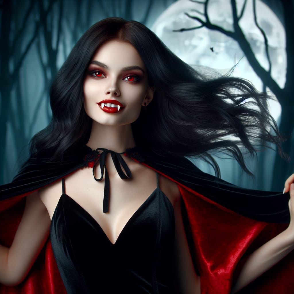 Gothic Vampire Goddess in Moonlit Forest