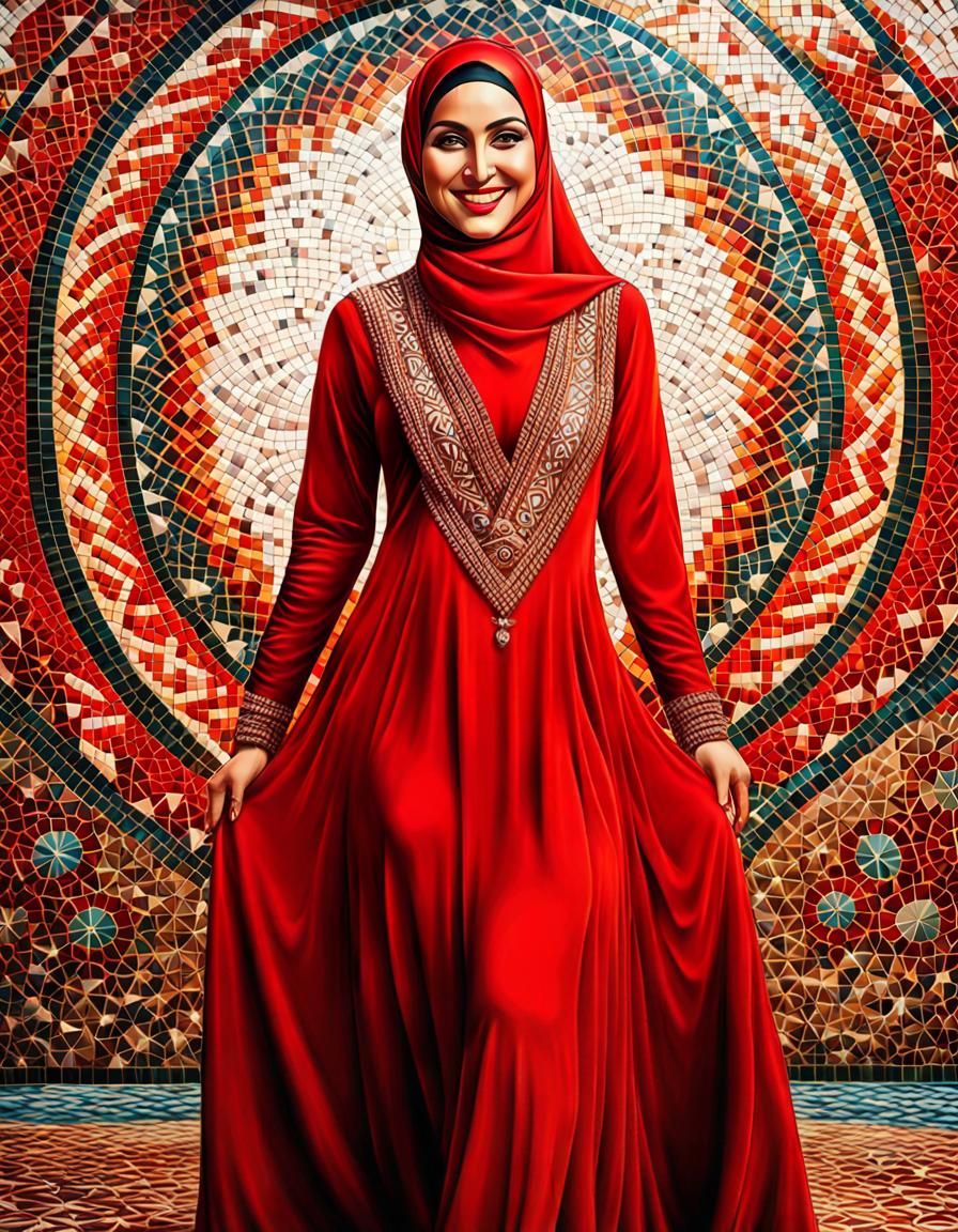 Art Deco Mosaic Portrait of Middle Eastern Woman