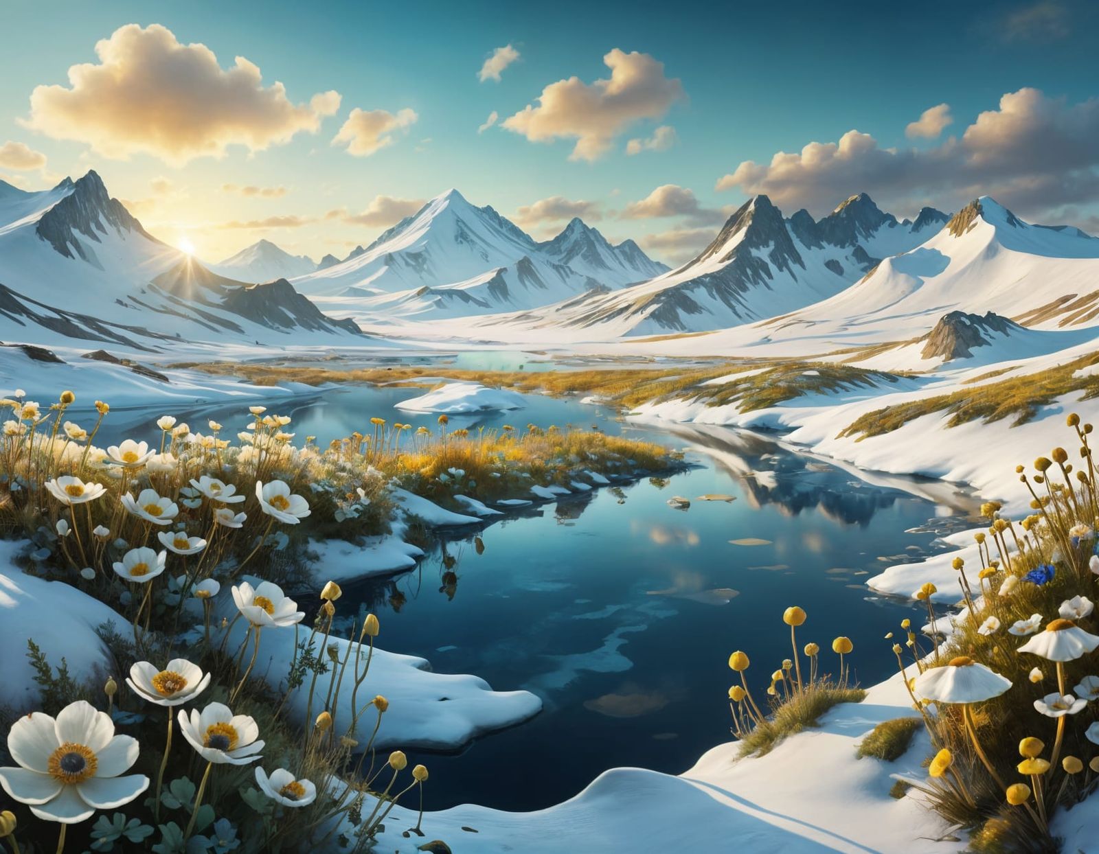 Vibrant Tundra Landscape with Anemones