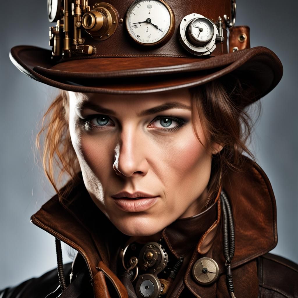 Steampunk Woman Portrait in Hyperrealistic Style