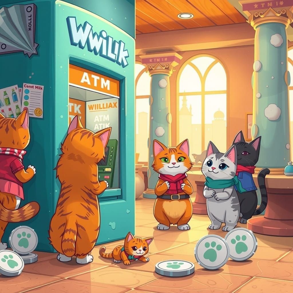 Whimsical Feline Bank in Vibrant Cartoon Style