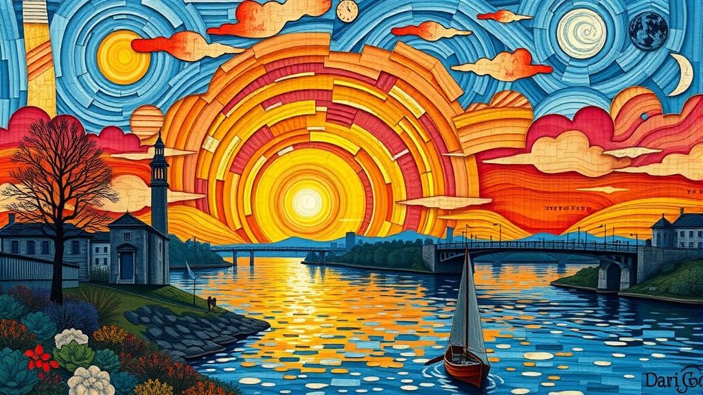 Whimsical Sunset Collage in Vibrant Colors