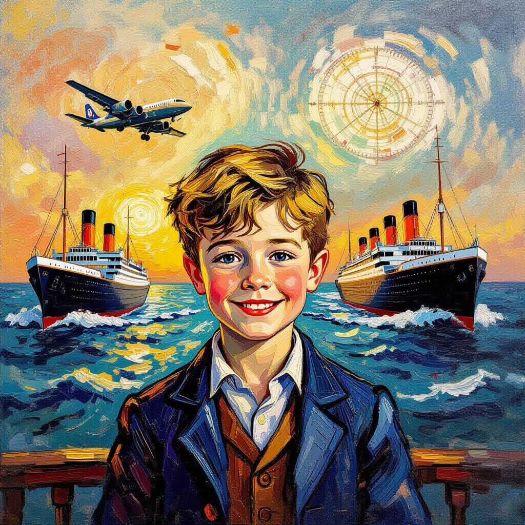 Van Gogh Style Portrait: Boy with Engines & Titanic