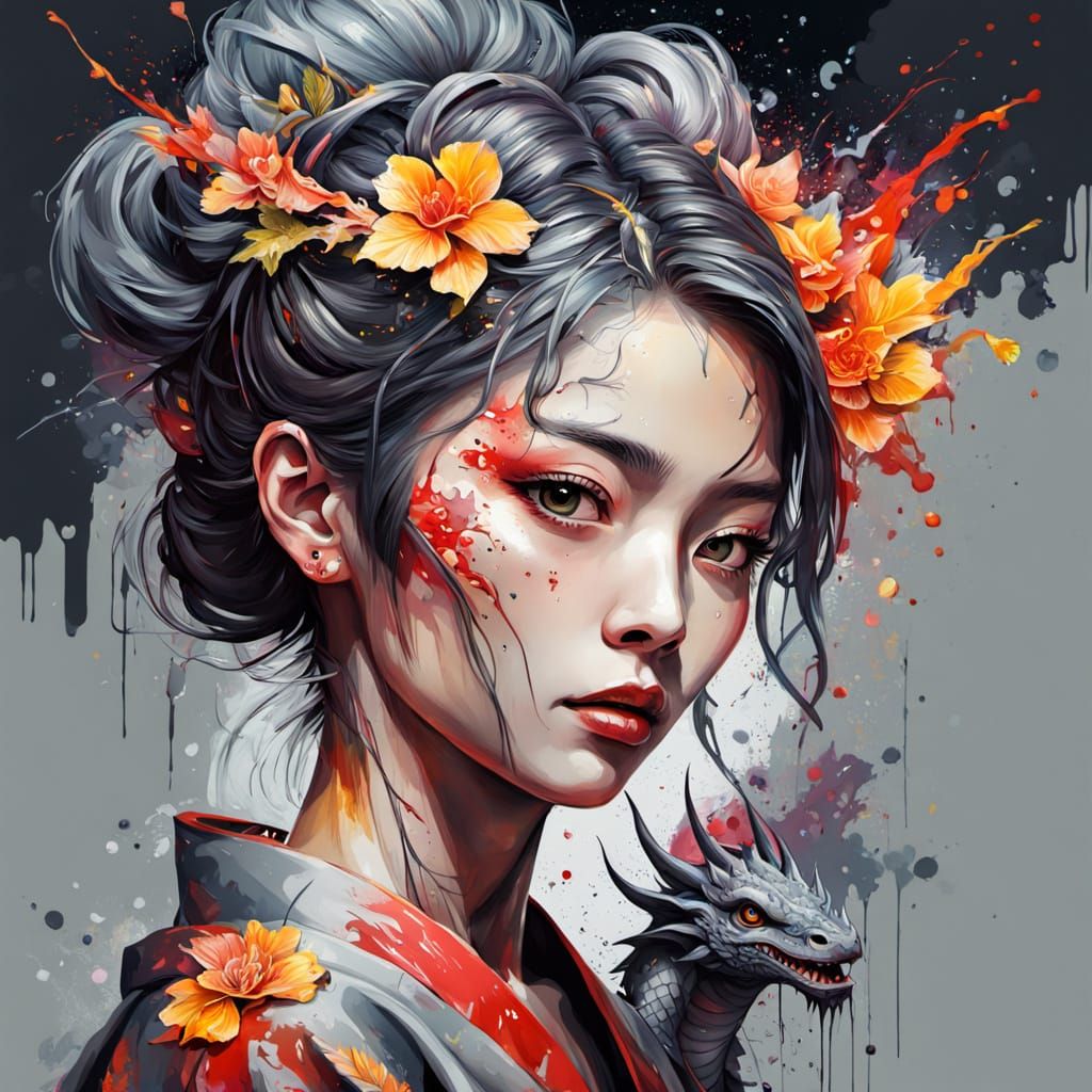 Vibrant Japanese Lady Showcases Her Dragon Tattoo