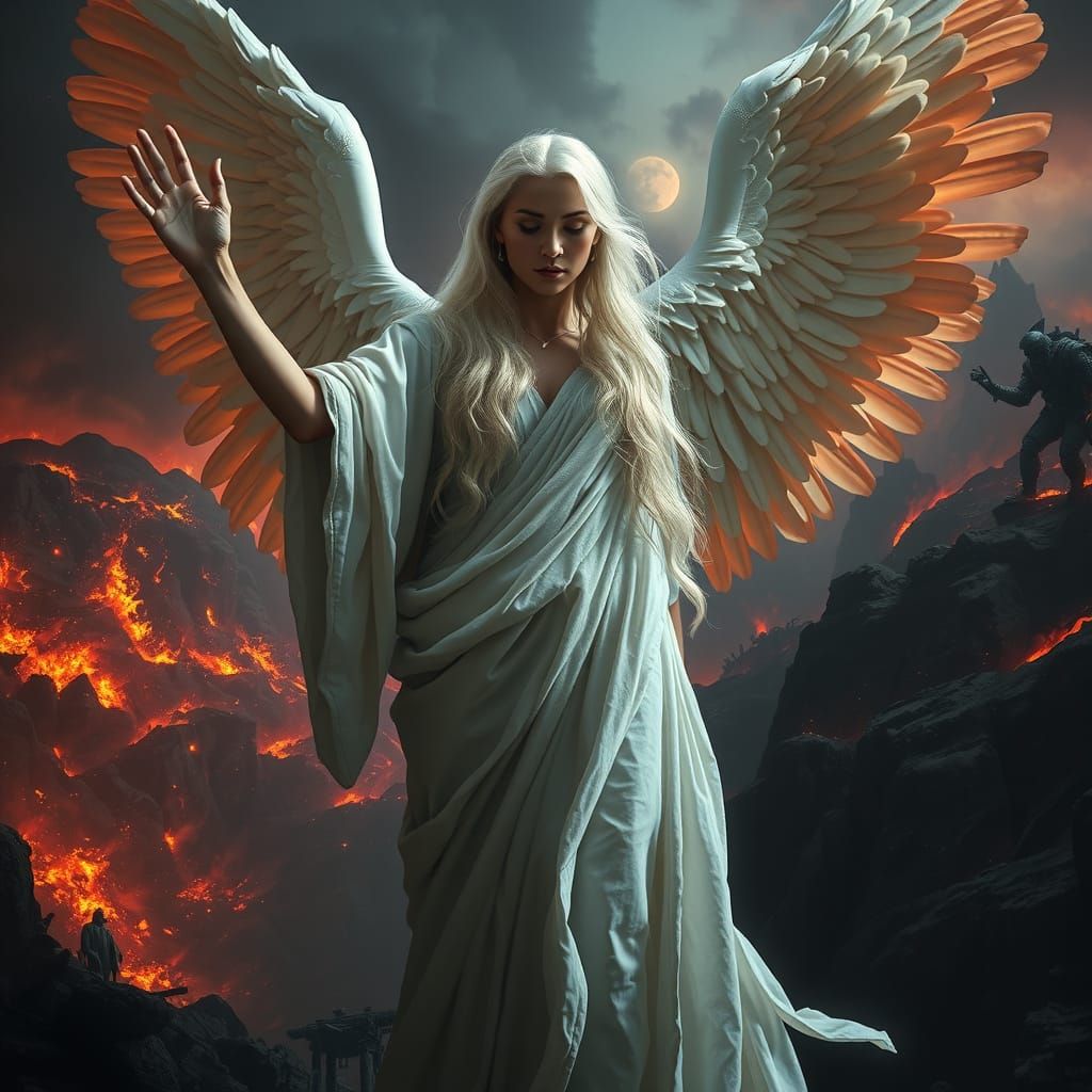Angel Saving People From Hell in Hyperrealistic Style