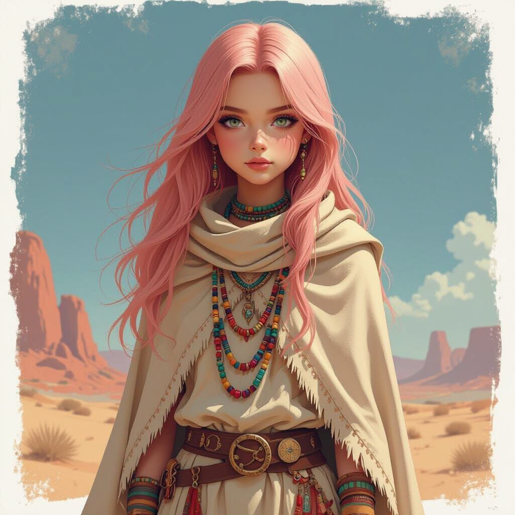 Mystical Desert Girl in Tribal Attire