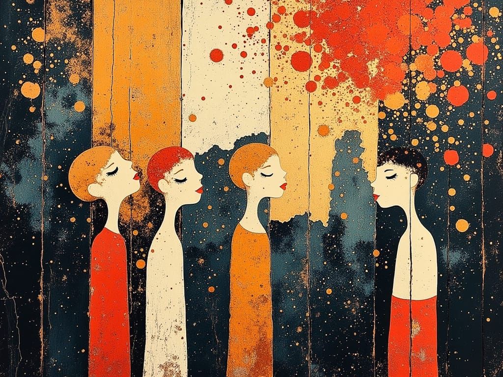 Cubist Fireworks Over Cherry Blossoms Family