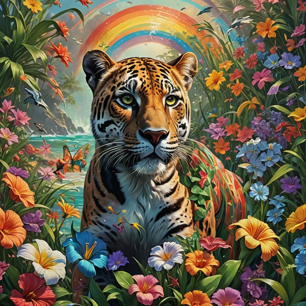 Surreal Florida Landscape with Panther Eyes and Rainbows