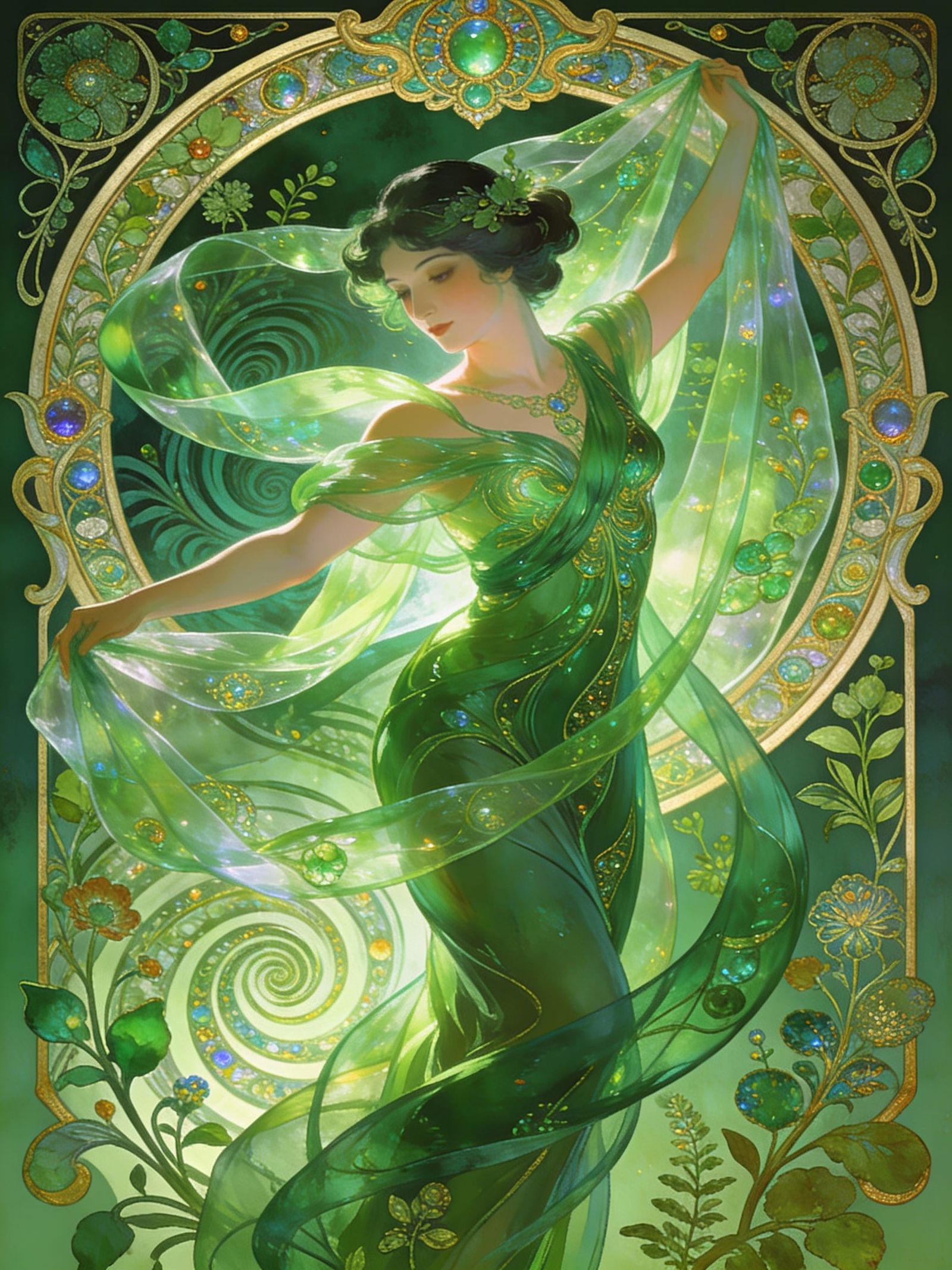 Art Nouveau Dancer in Verdant Curves