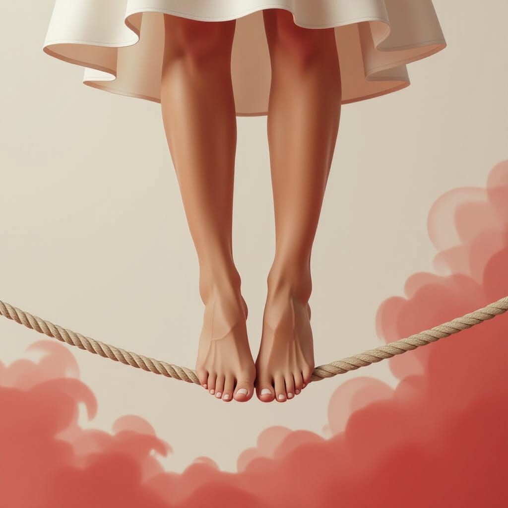Elegant Barefoot Legs Walk on Thin Rope