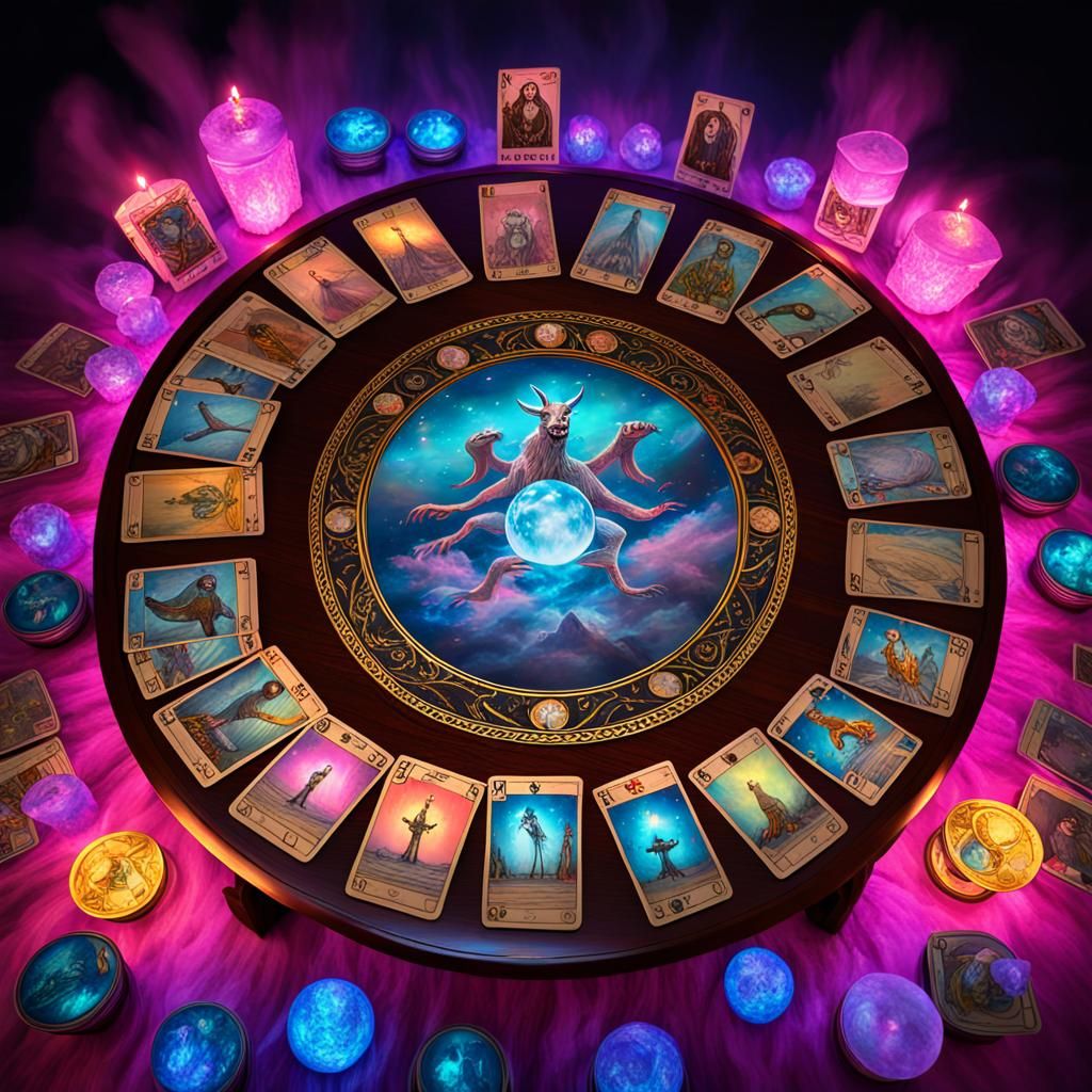 Cryptid Tarot Reading on Antique Mahogany Table