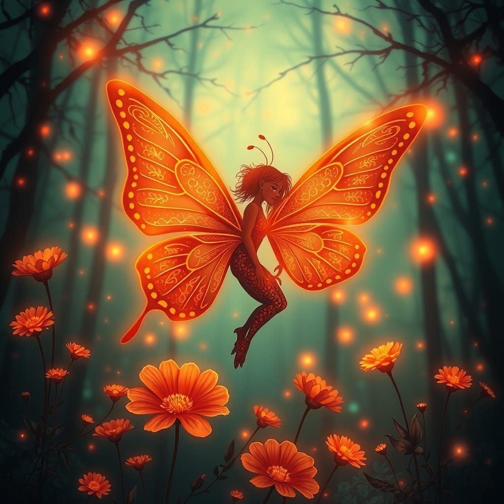 Mystical Fairy in Neon Forest as Flowerpunk Art