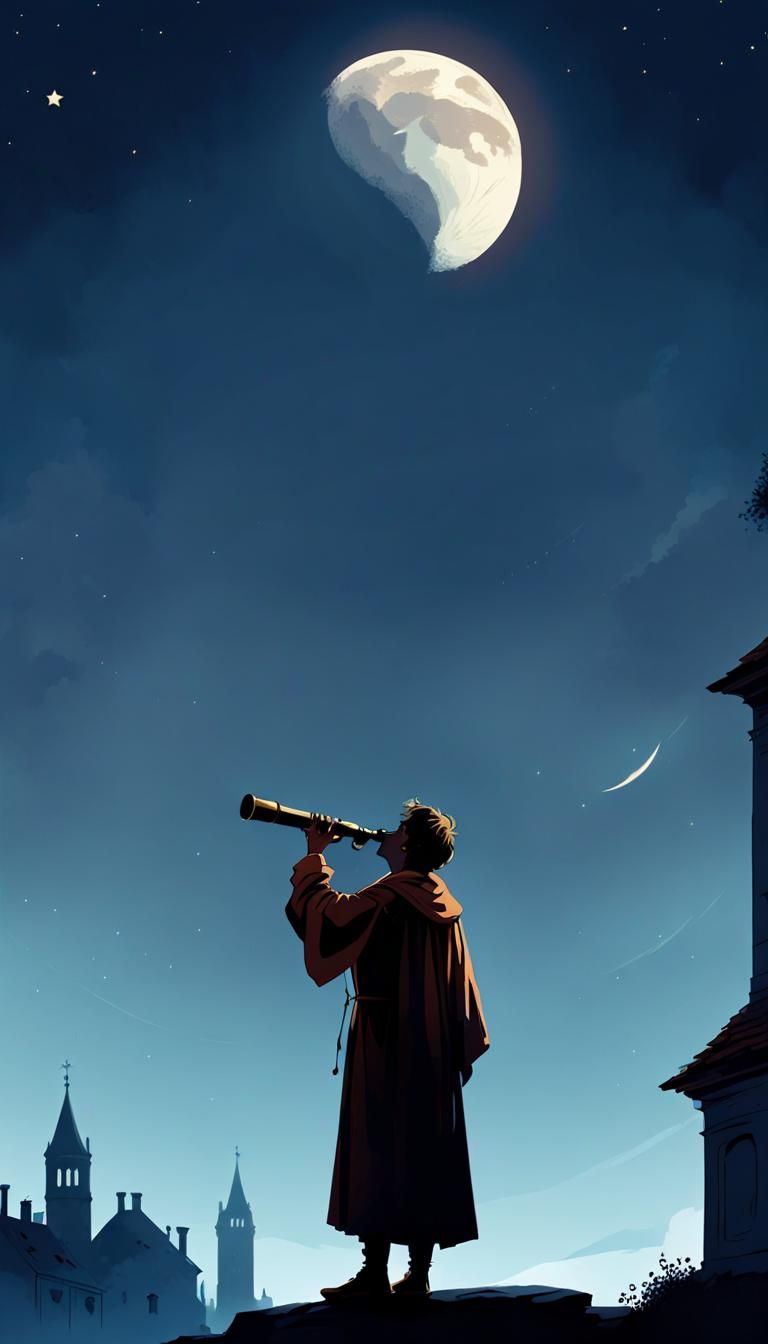 Man Gazing at Moon in Renaissance Silhouette