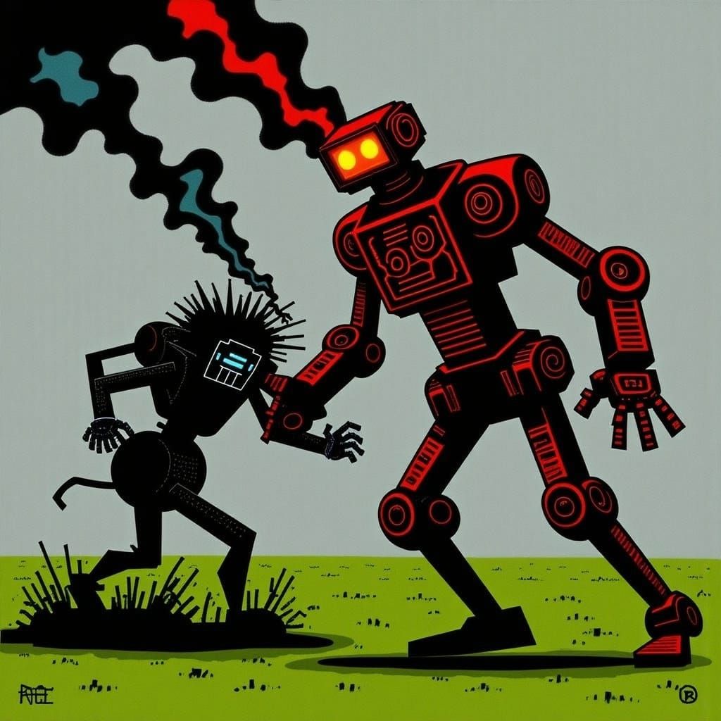 Robot Linebacker Tackles Werewolf on Football Field