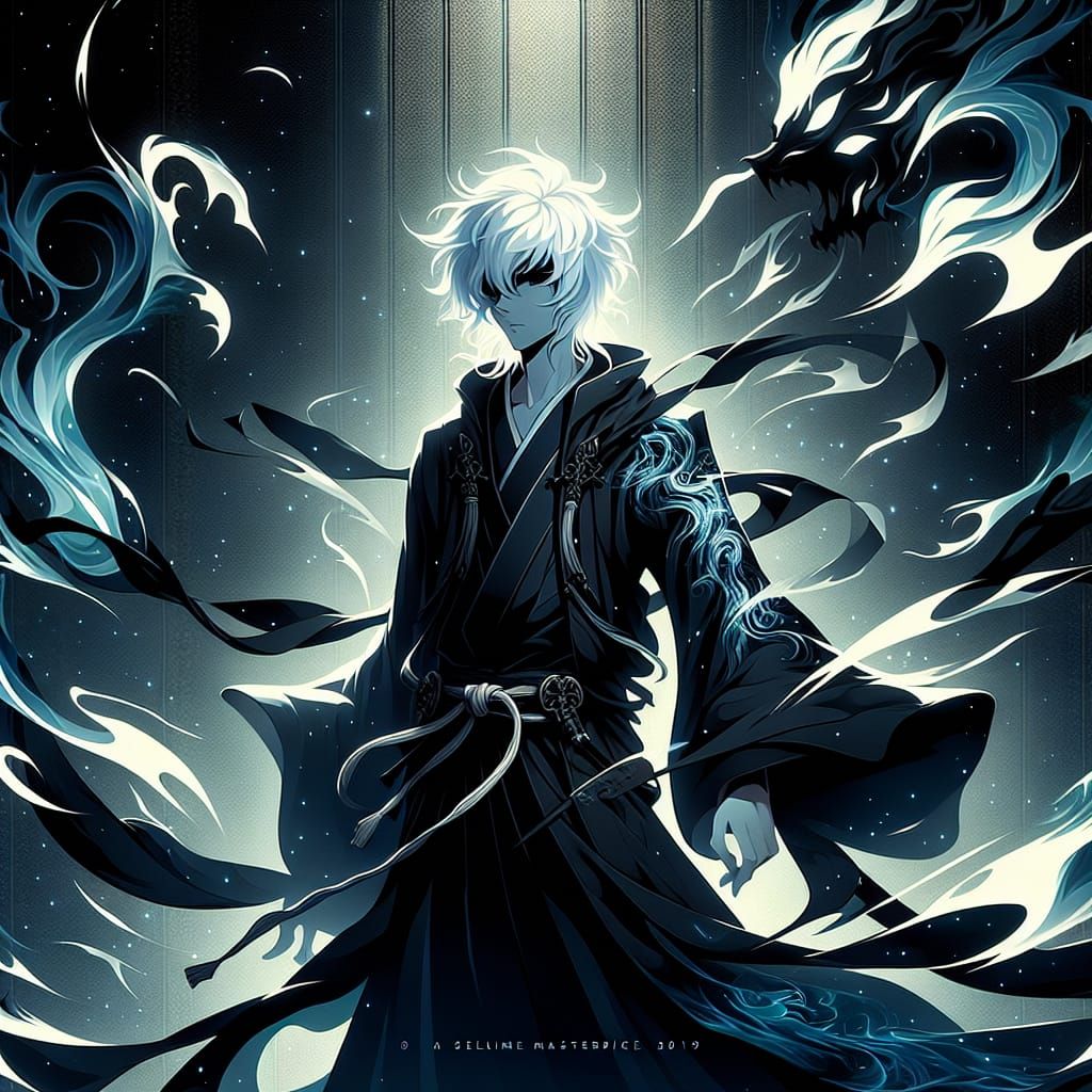 Ethereal Soul Reaper in Black Robes: Anime Cel-Shaded Style