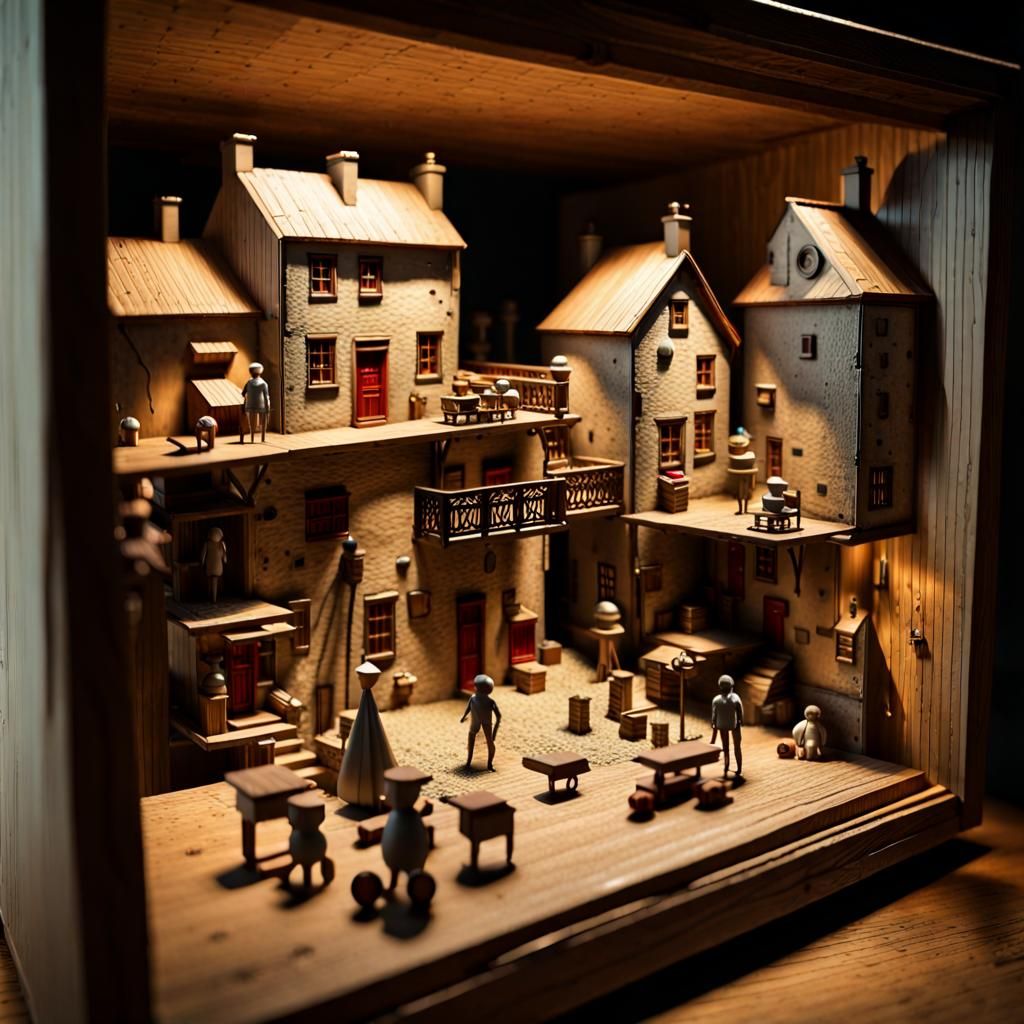 Surreal village with models and toys by Jo C.