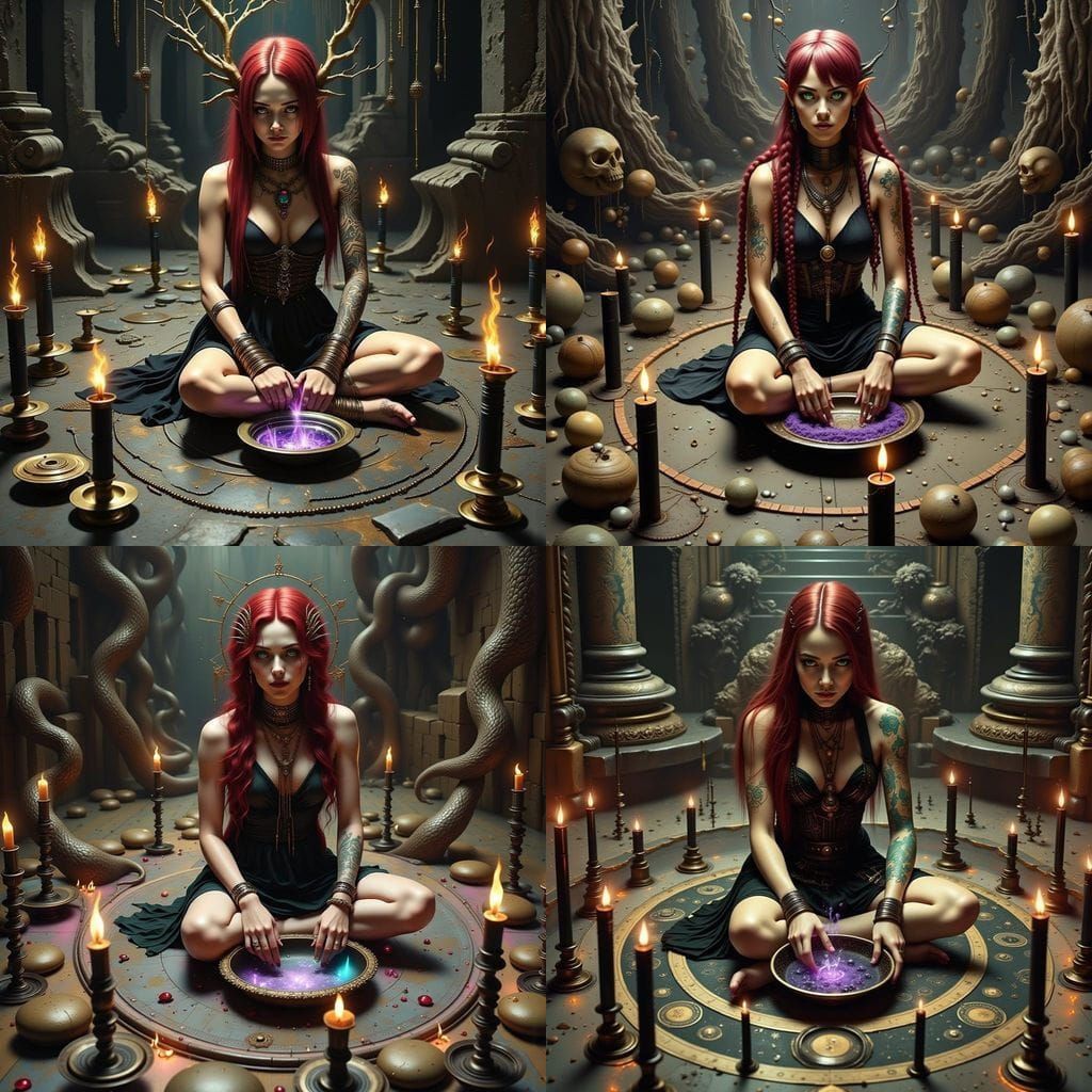 Fae Witch in Cyberpunk Ritual Circle