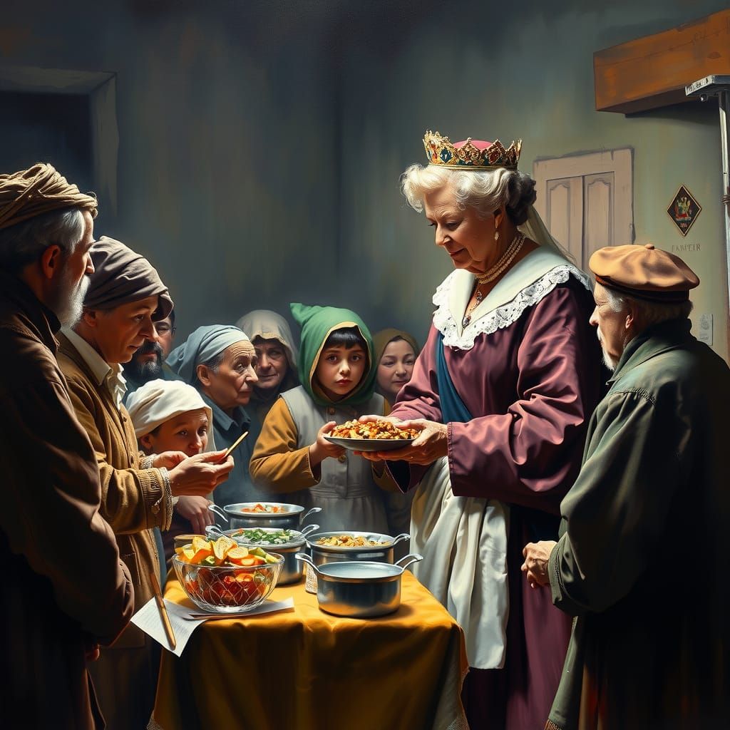 Queen Victoria Serving the Poor: Oil Painting