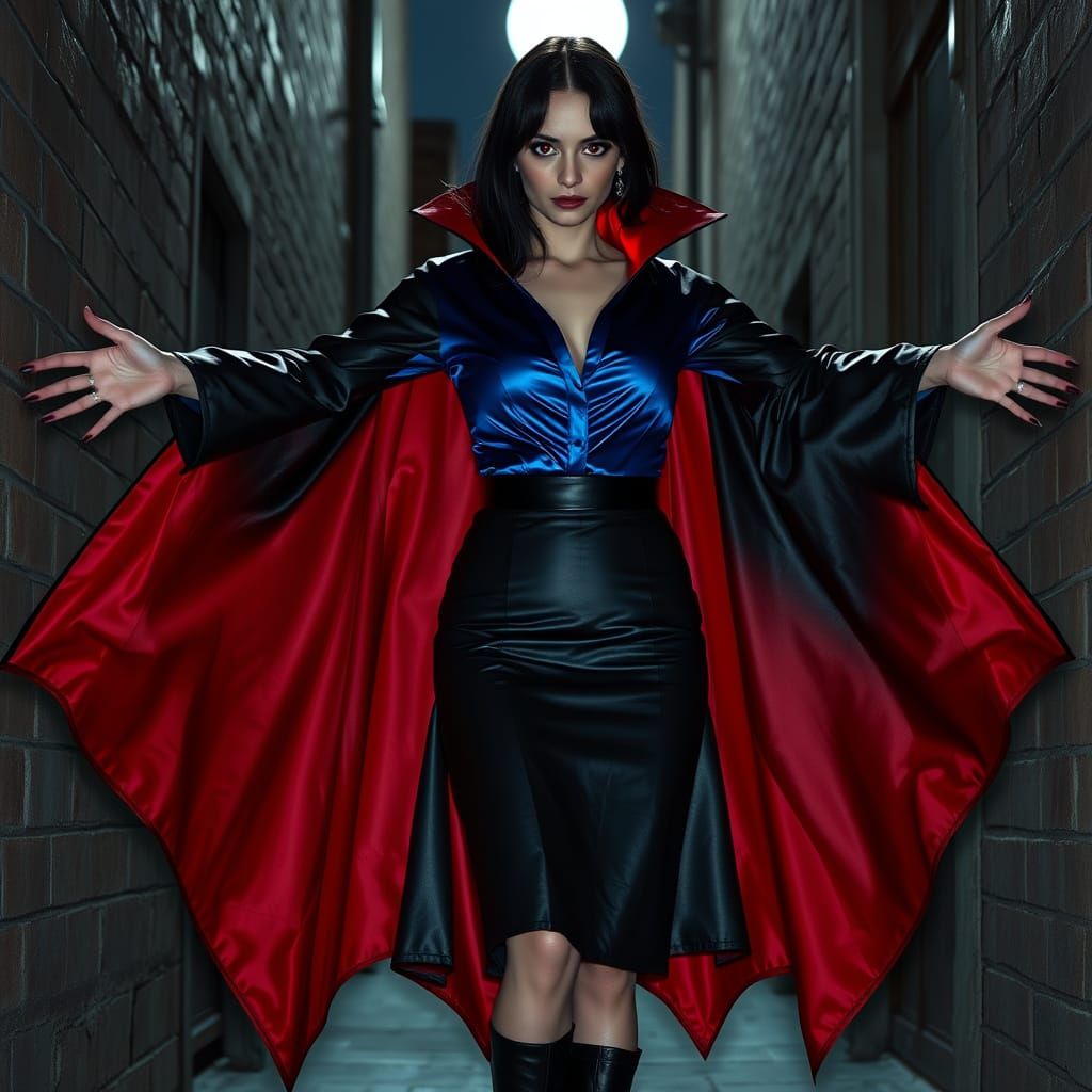 Glamorous Vampire Goddess Dominates Dark Alley