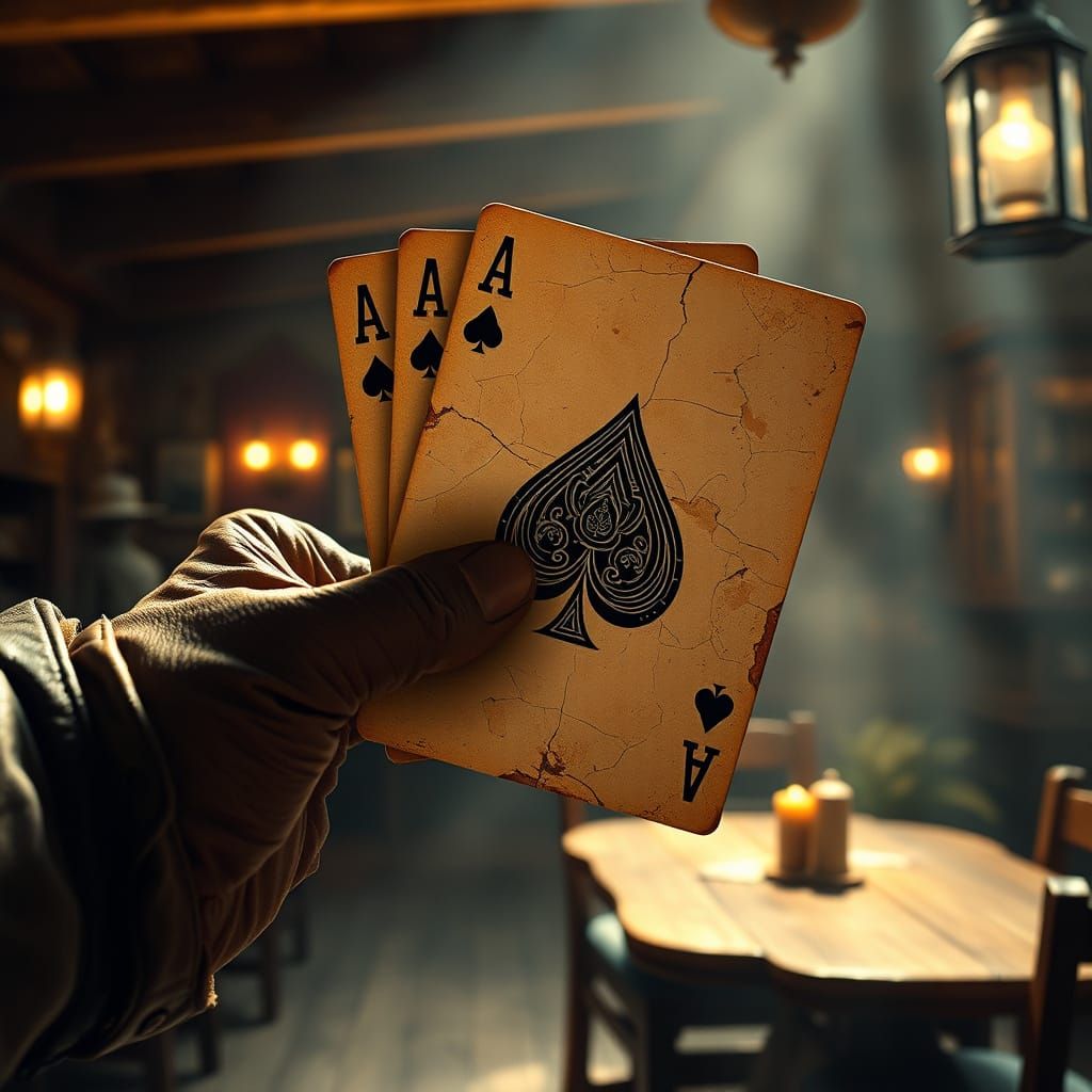 Weathered Vintage Deck of Cards in Golden Sunlight