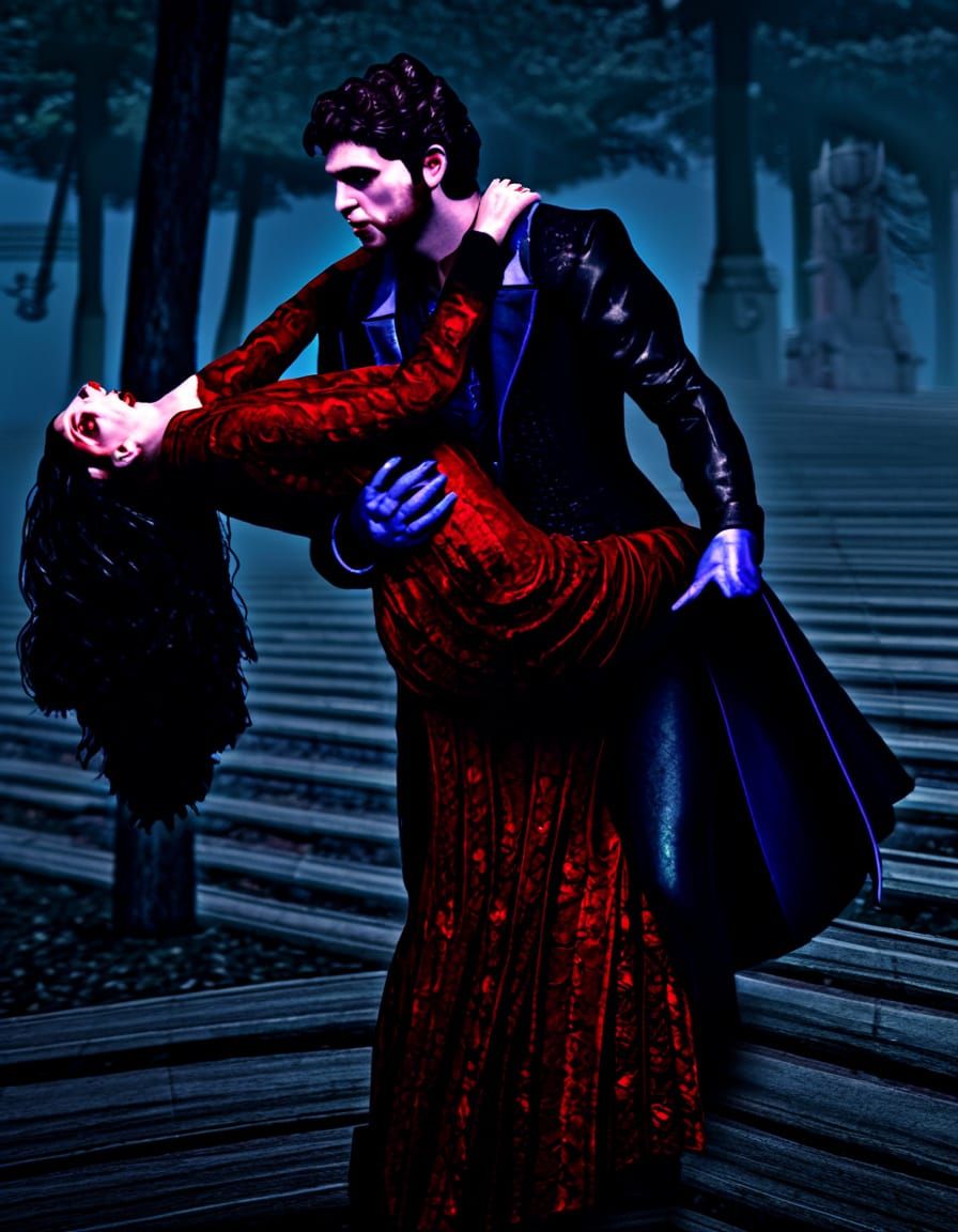 Gothic Vampire Couple in Detailed Fantasy Art