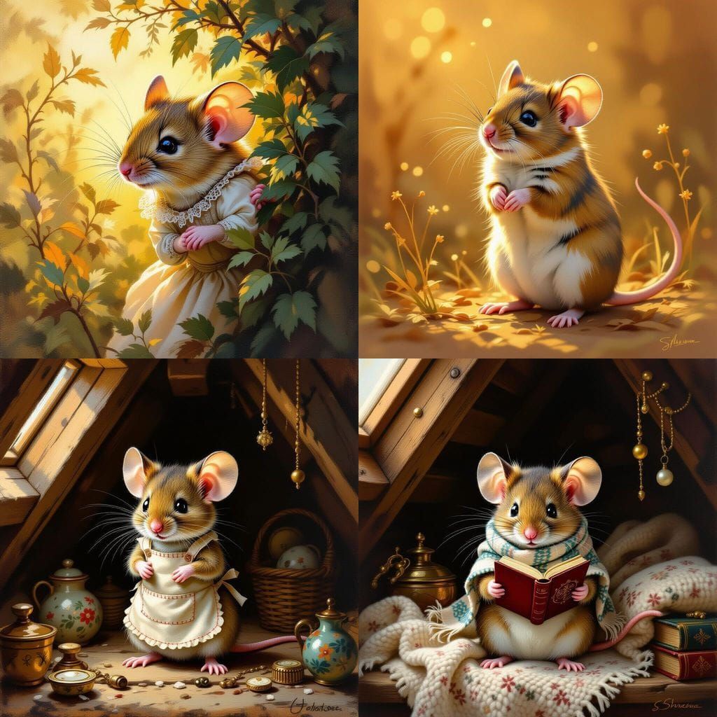 Shy Mouse in Oil Painting Style