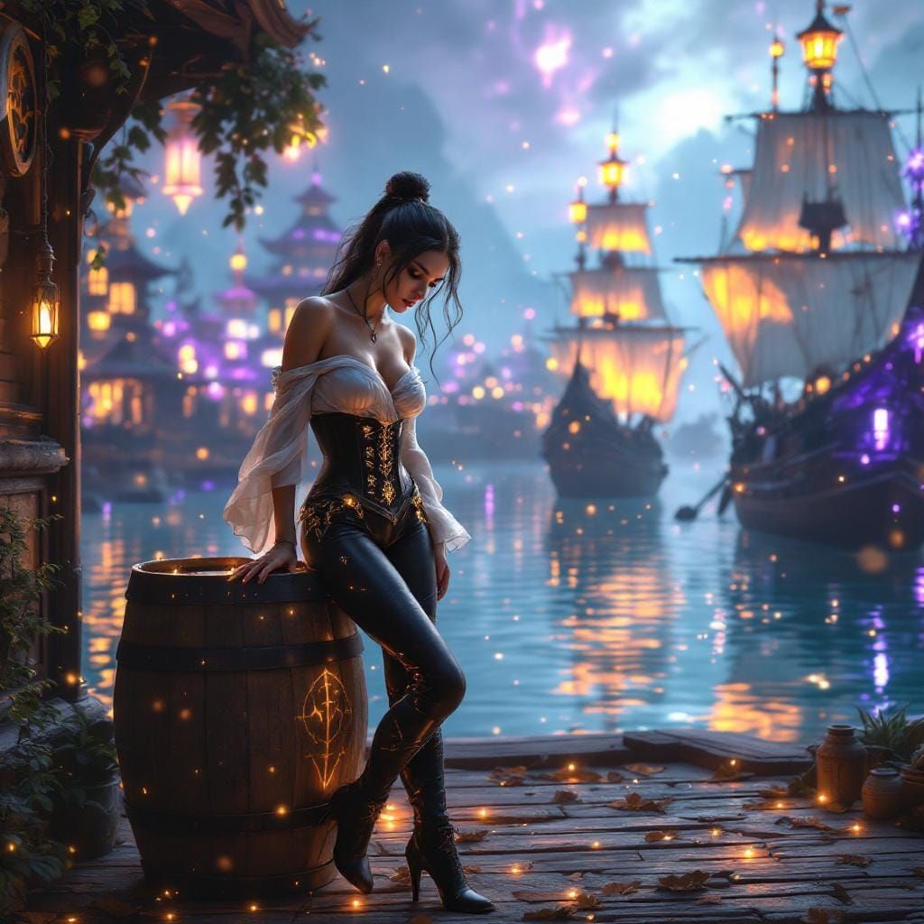 Magical Pirate Harbor Scene in 3D Fantasy