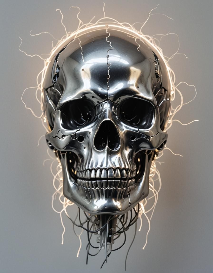 Metallic Silver Skull with Electric Vibes