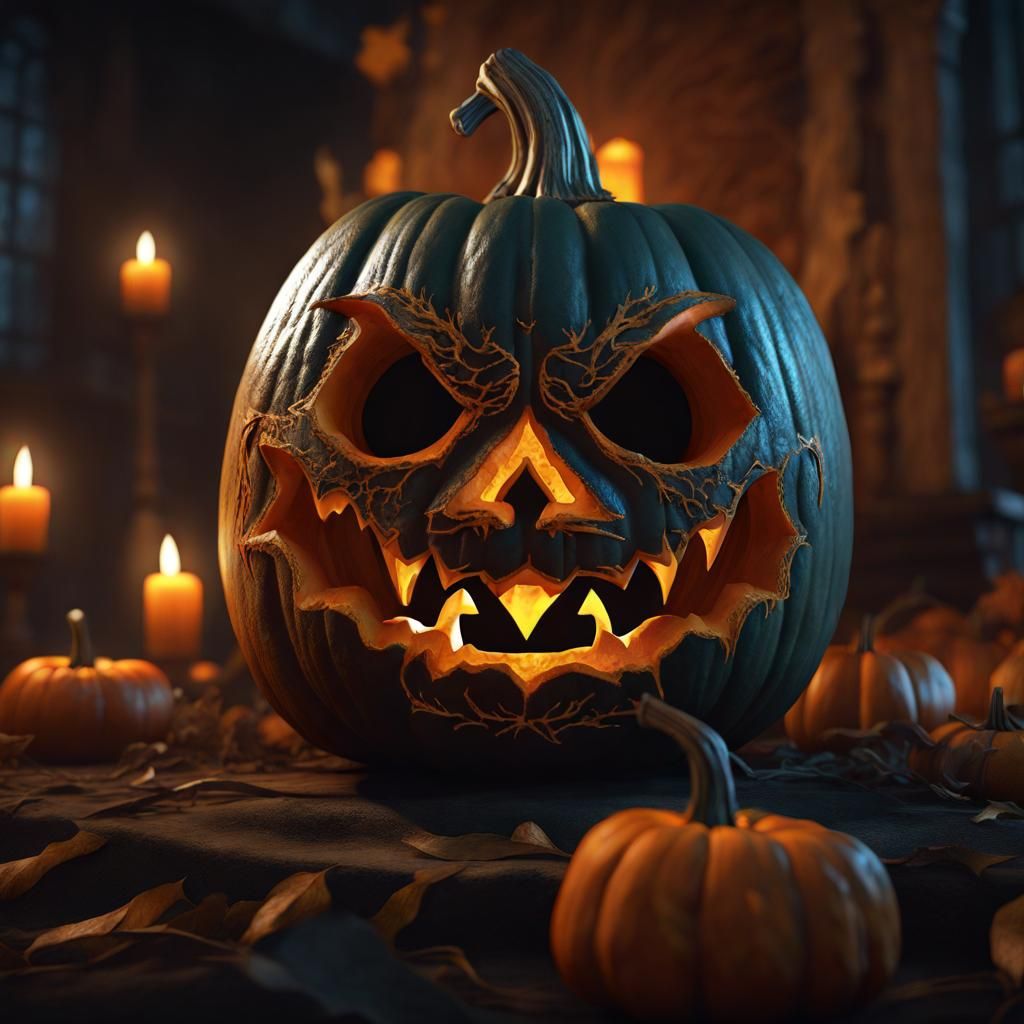 Eerie Pumpkin Glows on Dark Halloween Night