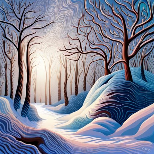 Winter Forest in David Hockney Style