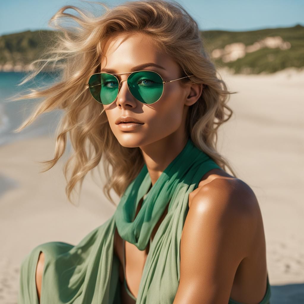 Sensual Nude with Blue Hair on Beige Beach