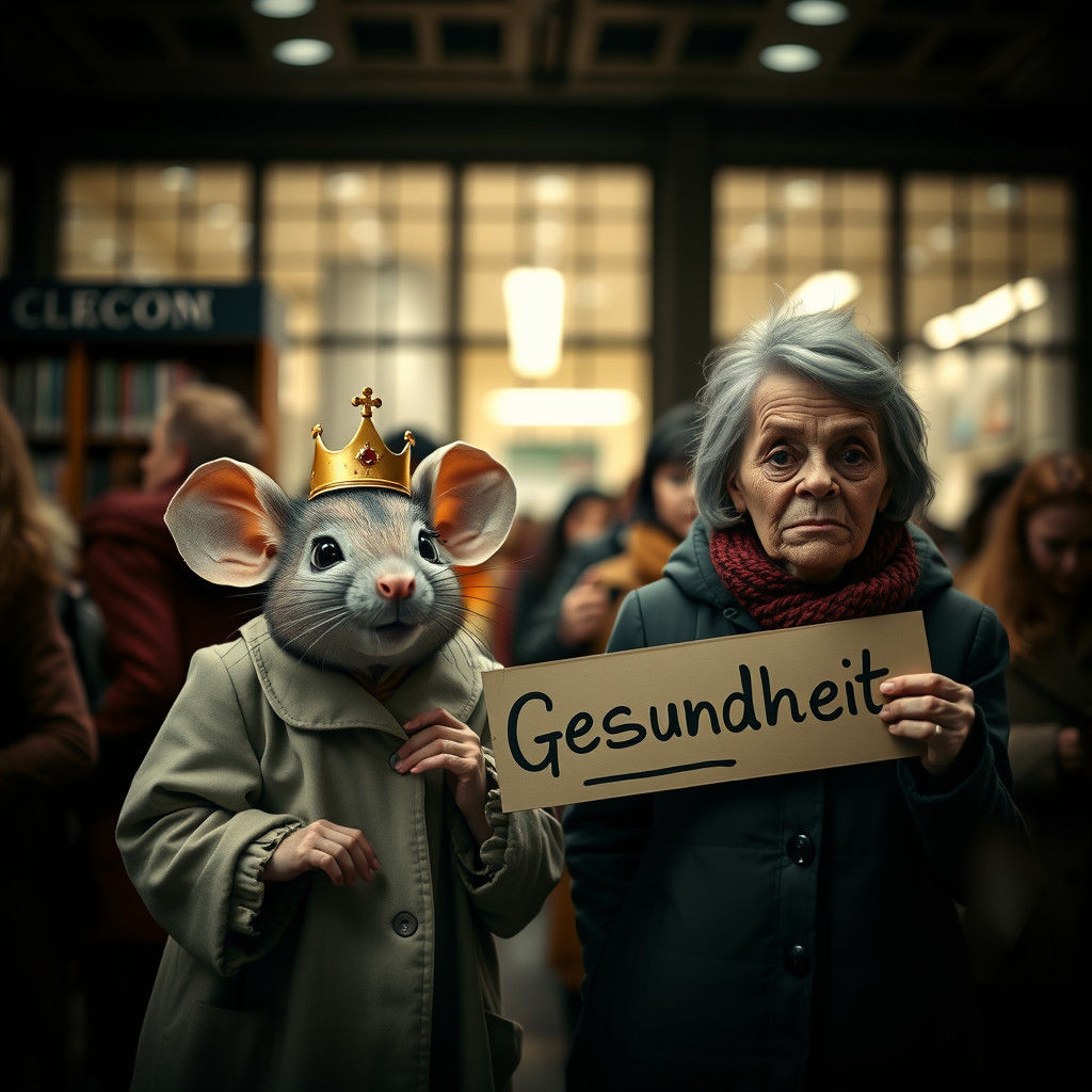 Funny Comic: Mouse with Crown Waits in Library Line