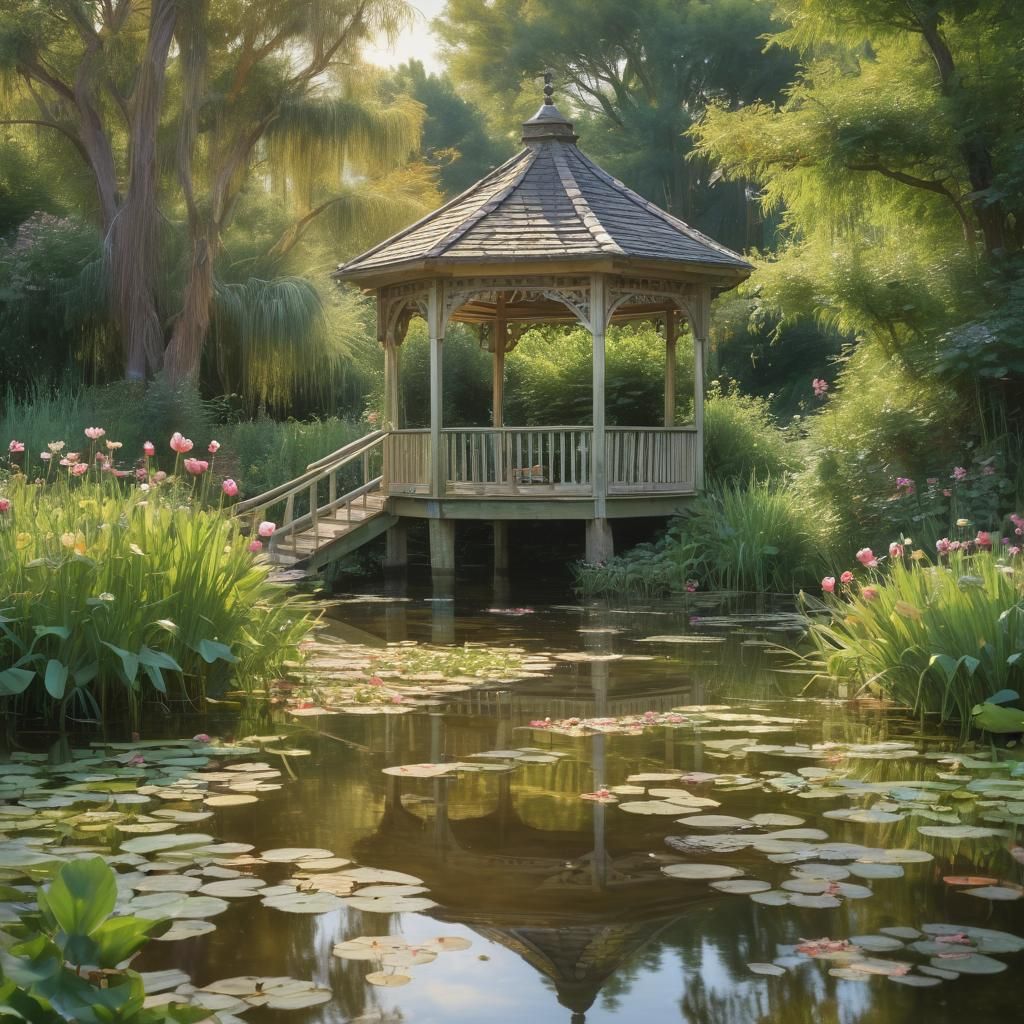 Impressionist Gazebo Landscape in Monet Style