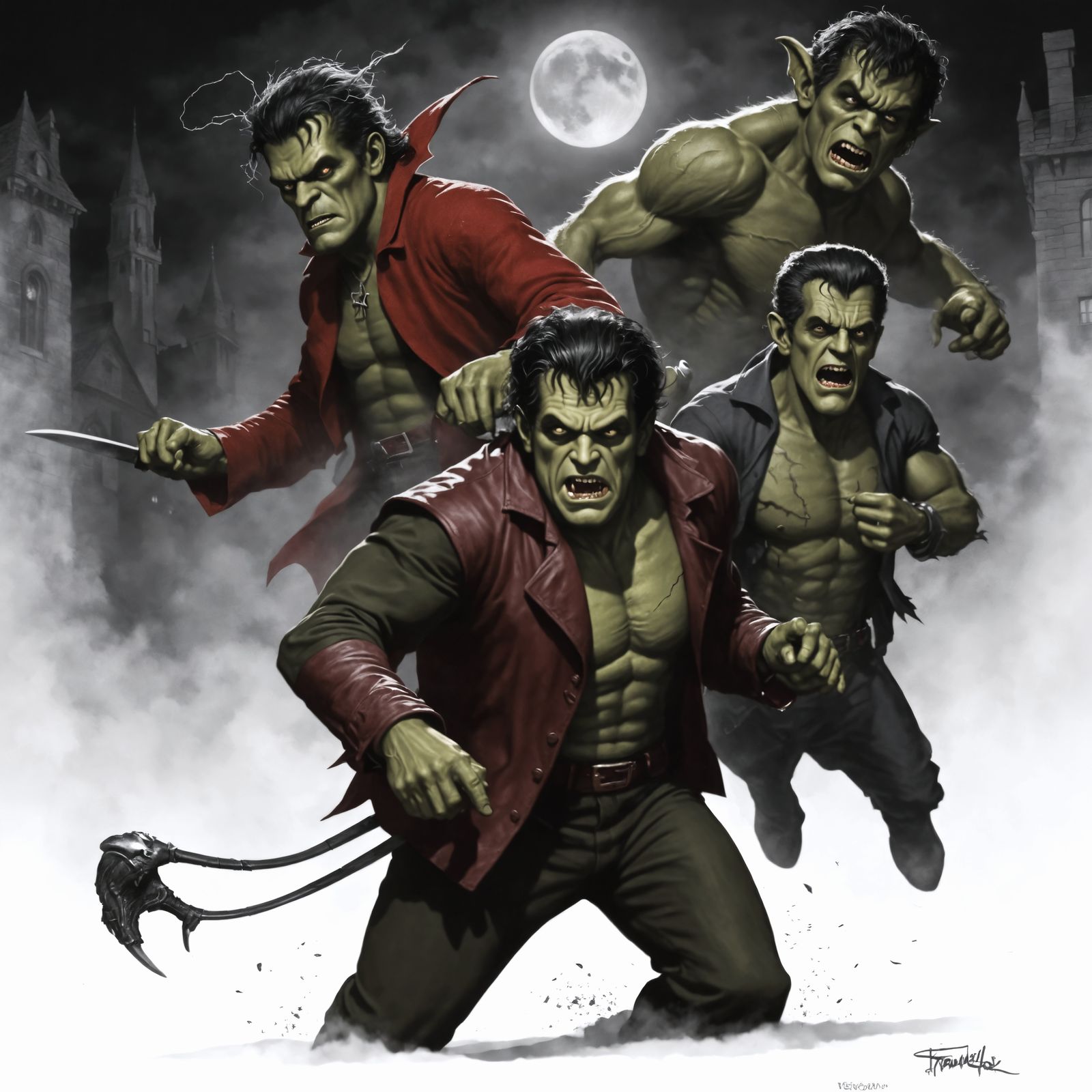 Frankenstein was the first in line, And the Wolfman came up ...