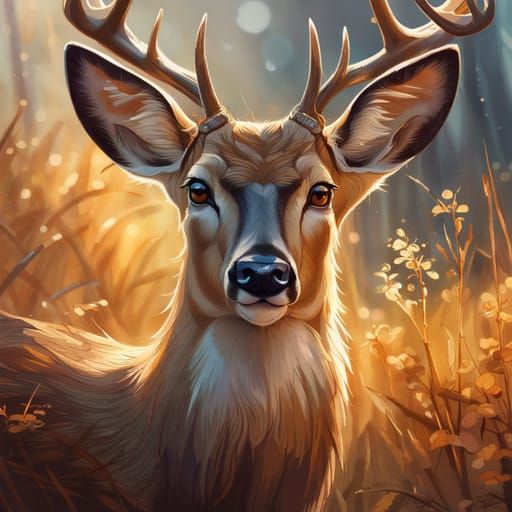 Graceful White-Tailed Deer Portrait in Concept Art Style