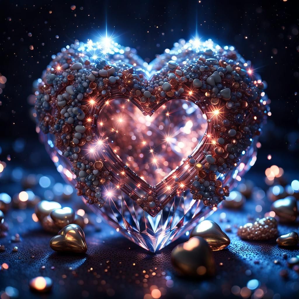 Epic Crystal Heart with Fairy Gems in Space