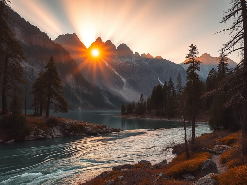 Ethereal Mountain Lake at Golden Hour