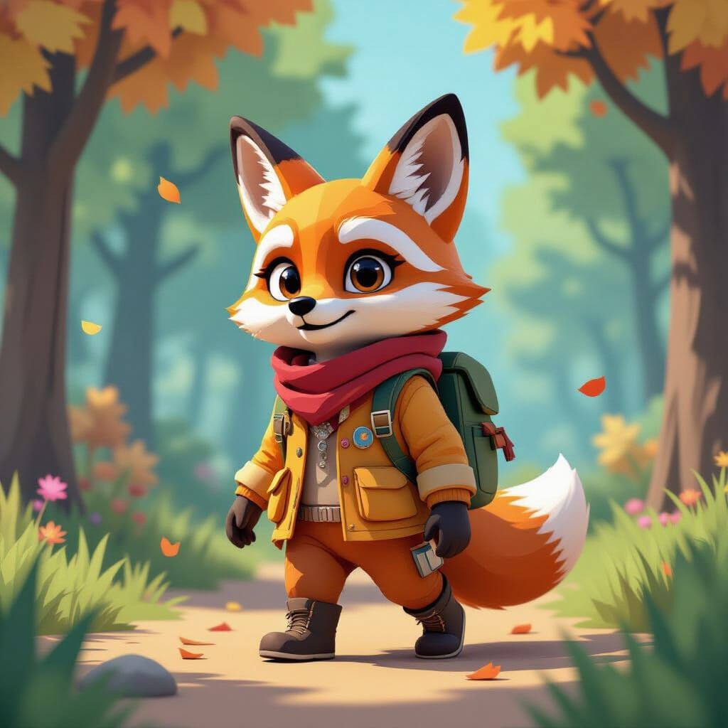 Charming Animal Character in Stylized Low-Poly World