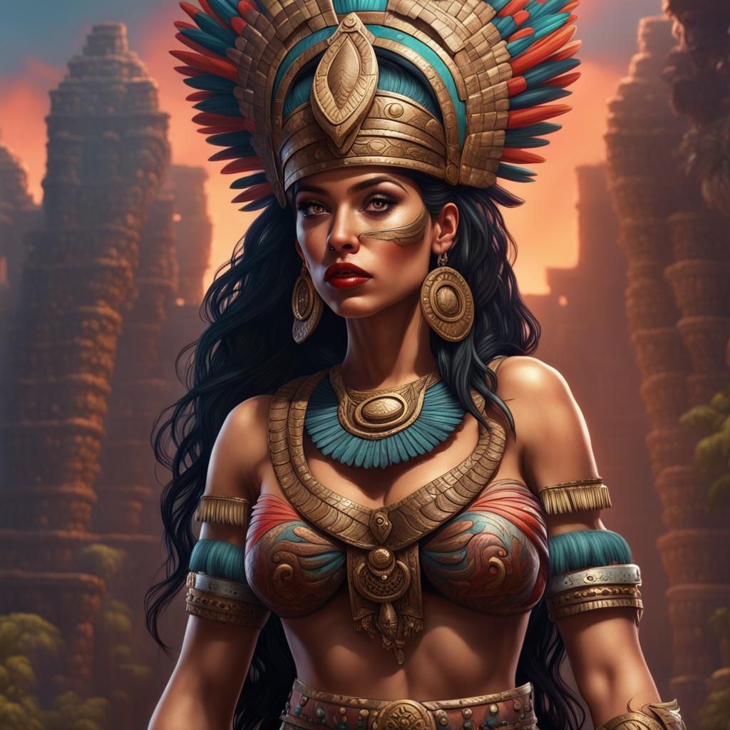Hyperrealistic Aztec Princess Pinup: Fantasy Concept Art