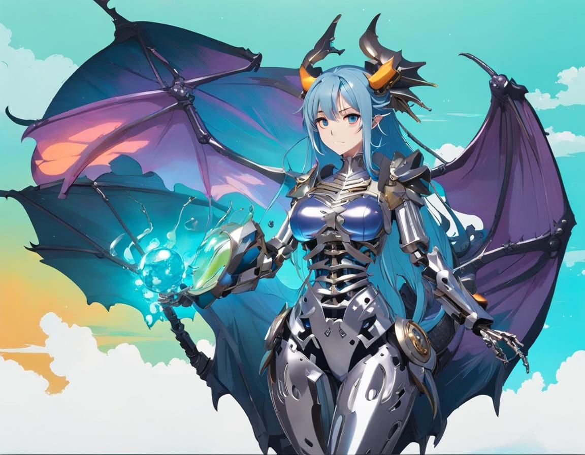 Rainbow Slime Dragon Girl with Metal Skeleton