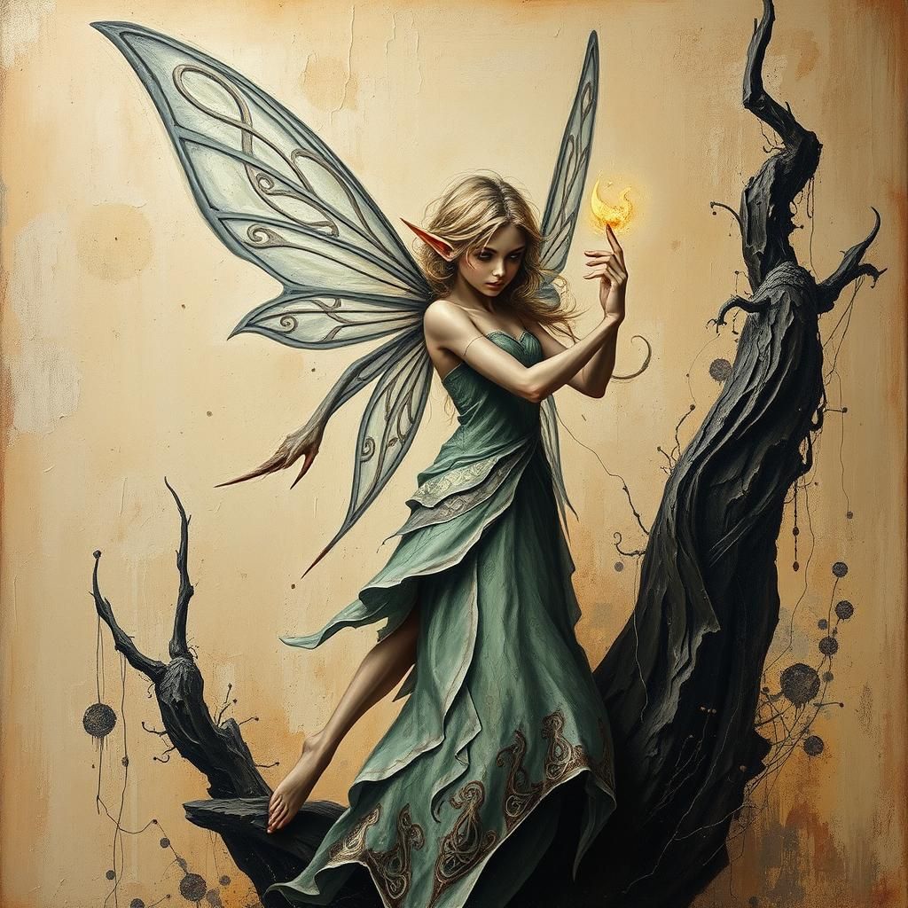 Fairy Elf in Impasto Style, Celtic Motifs