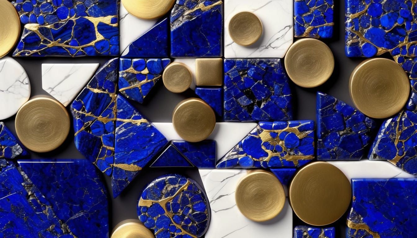 Surreal Constructivist Masterpiece in Lapis Lazuli and Gold