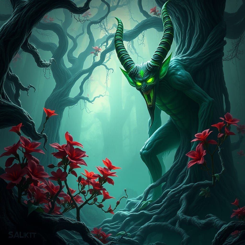 Surreal Oni Emerges from Fantastical Depths in Detailed Matt...