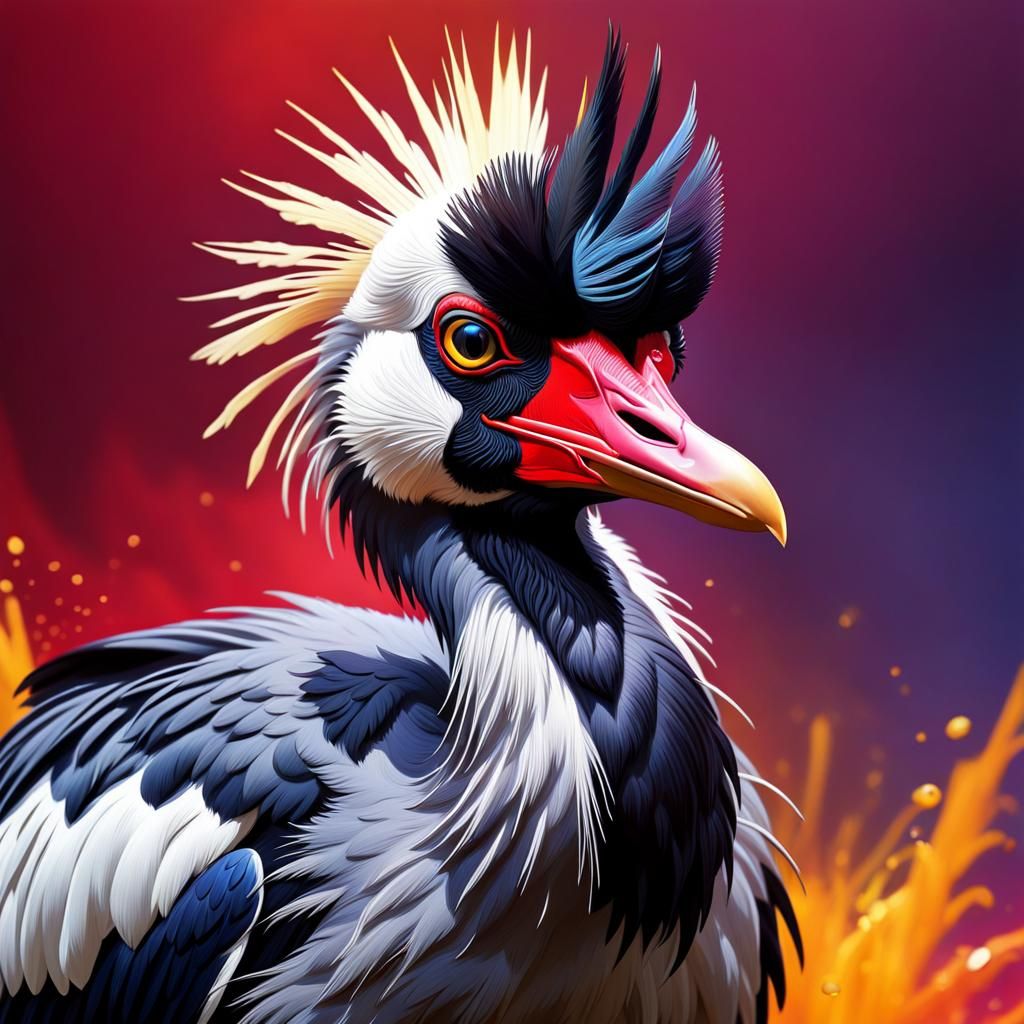Hyperrealistic African Crested Crane Splash Art