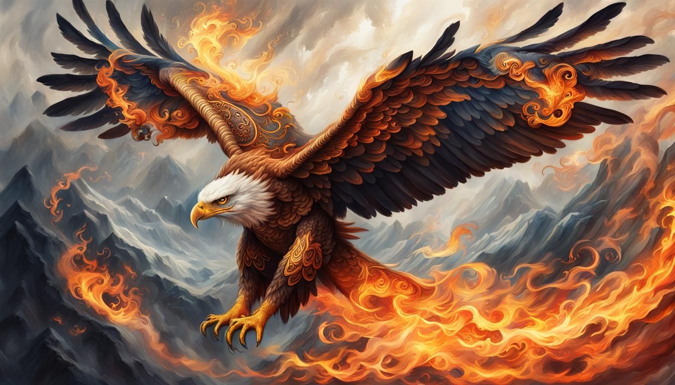 Fantasy Fire Eagle Portrait in Ornate Flame Details