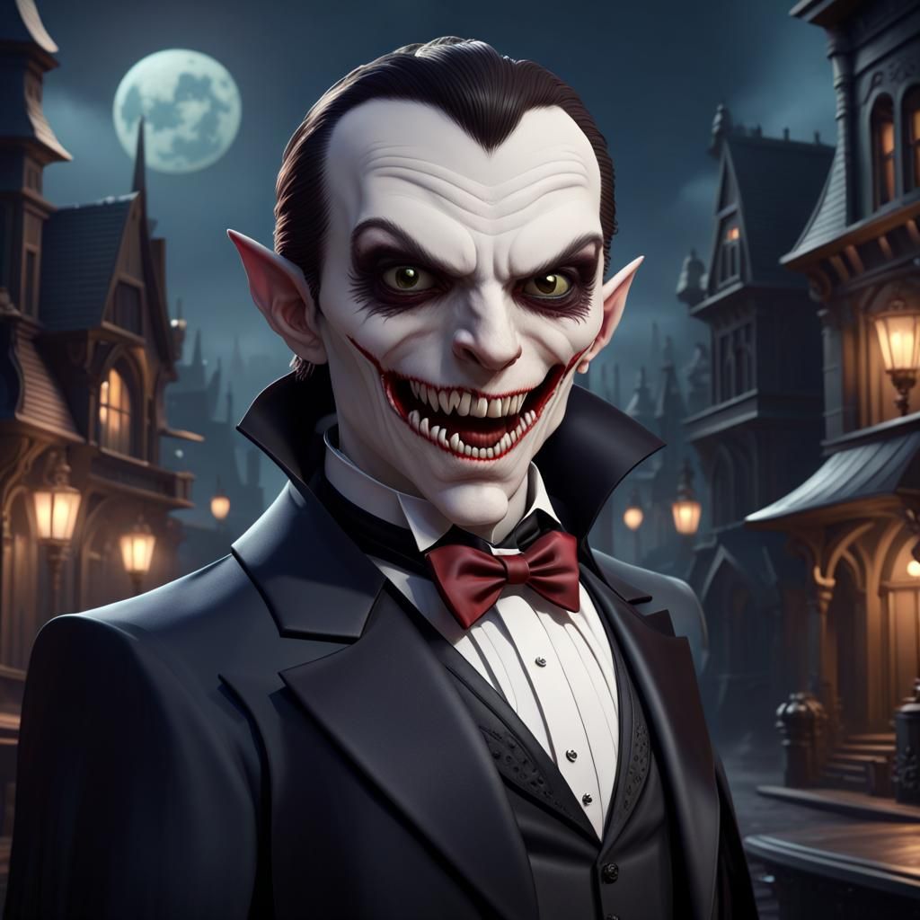 Friendly Vampire in Tuxedo: Detailed Fantasy Art