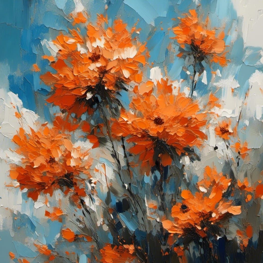 Orange Flowers with Blue Sky: Beauty Strokes