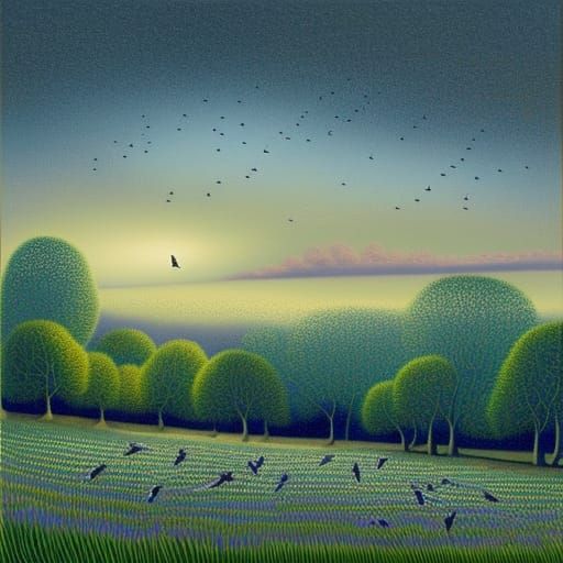 Bird Murmuration Over English Countryside Landscape
